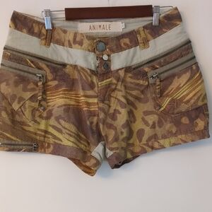 Animale Brown High Waist Shorts with Artistic Pattern Street Wear Gorpcore Sz 42